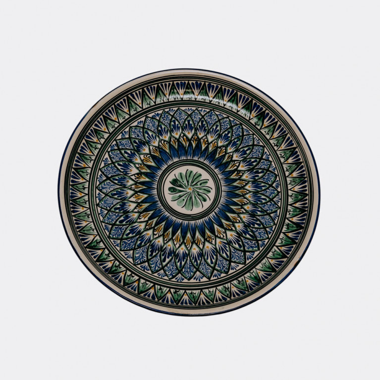 Unik handgjord dekorativ tallrik från Uzbekistan, 46 cm, droppteknik